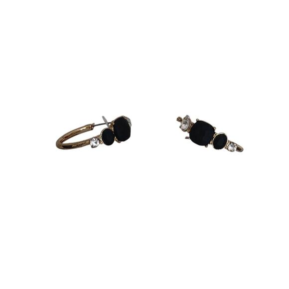 Isaac Mizrahi NWT Gold Tone Clear Rhinestones Black Stones Hoop Earrings - Picture 5 of 10